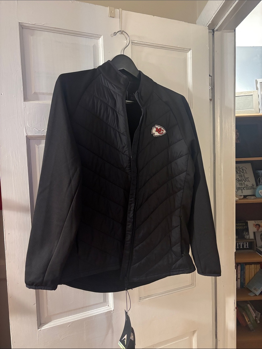 Antigua Black Quilted Bomber Jacket with Kansas City Chiefs Patch